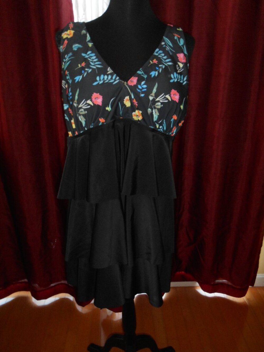 SHEIN CURVE MULTI-COLOR BLACK/FLORAL LAYERED 2 PIECE SWIMDRESS SZ 3XL